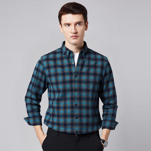 【全棉】罗蒙秋冬格子长袖衬衫男士厚款舒适柔软百搭简约通勤长袖保暖衬衣 商品图3