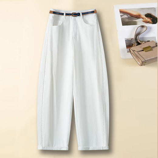 百媚生 【配腰带】天丝棉哈伦牛仔裤女薄款高腰小个子九分弯刀裤子25123 商品图1