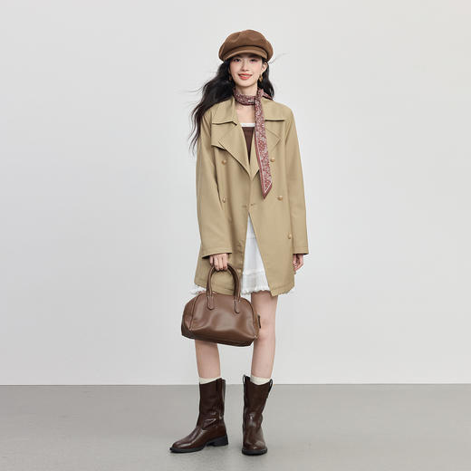 【08/27新品】熙世界可拆卸腰带卡其色风衣外套女2025秋装新款英伦风中长款大衣 商品图4