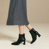 【静音系列】千百度粗高跟羊皮靴女短靴子加绒时装靴A25577249 商品缩略图2