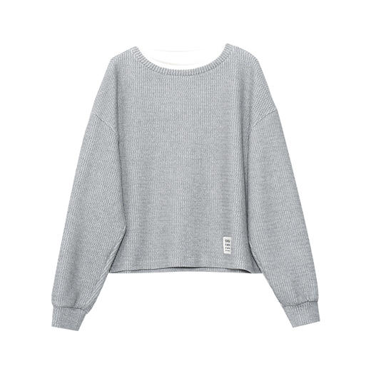 VIMAGE纬漫纪肌理感灰色宽松卫衣棉混纺撞色休闲2025秋季新款小上衣V2413103 商品图6