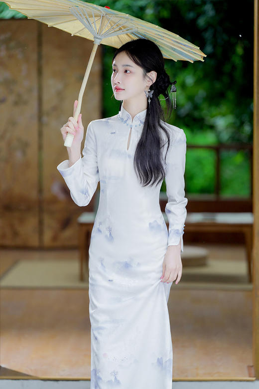 逸红颜明月优选#精致手工钉珠旗袍『山水纪』提花料山水印花针织旗袍，行走的山水画~ 商品图12