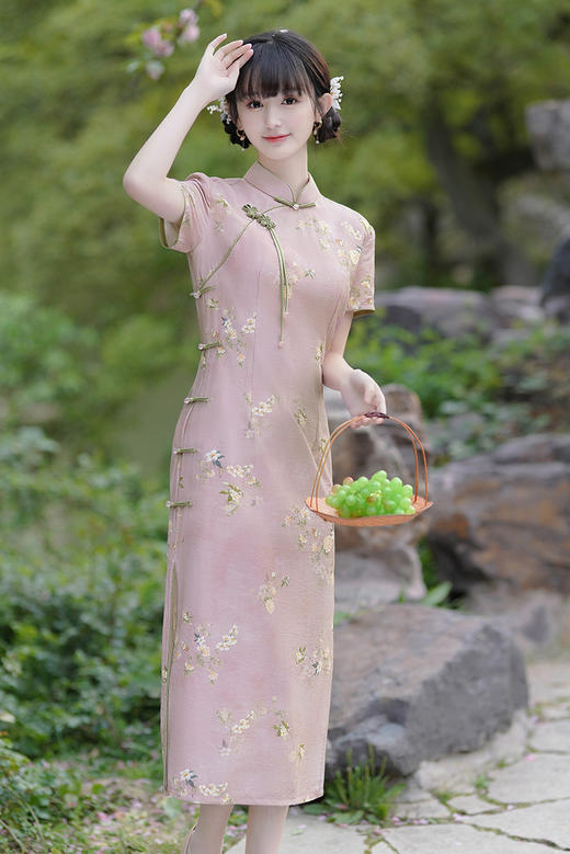 改良日常优雅小个子，小清新年轻款粉色旗袍GSJ3358 商品图0