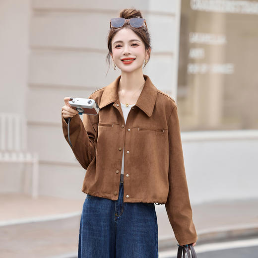 L2586-0822秋季新款文艺简约纯色翻领宽松单排扣气质小衫时尚外套L2586 商品图3