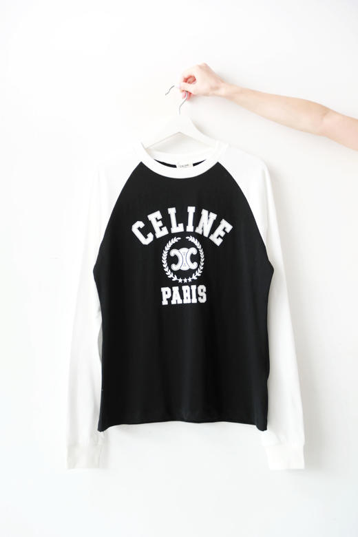 小香风字母tee，面料是全棉的。黑白撞色正肩宽松长袖上衣C082660 商品图13