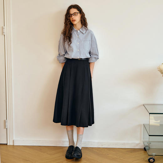 OLrain欧芮儿通勤百褶显瘦中长裙女秋季2025新款小众高腰a字裙 商品图2