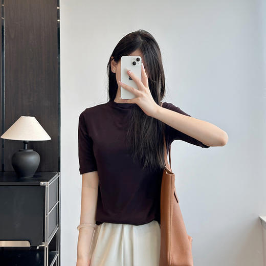 天丝羊毛小立领中袖！叠穿内搭都洋气！显瘦T恤针织女25新款！ 商品图3