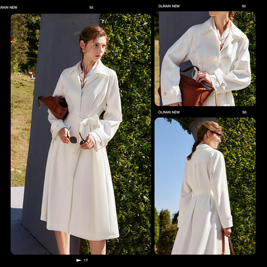 OLrain法式高级穿搭白色风衣外套女秋季2025新款气质薄款中长大衣 商品图1