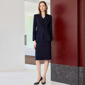 IWY/藏青色西装套裙女秋季长袖高级感商务正装职场工作服J25C215+25S825
