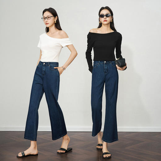 OLrain欧芮儿百搭直筒牛仔裤女秋季2025新款休闲高腰喇叭牛仔裤 商品图1