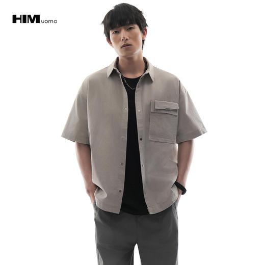 HIM漢崇 层次感袋盖工装口袋宽松潮流百搭短袖休闲衬衫 2026春季 商品图0