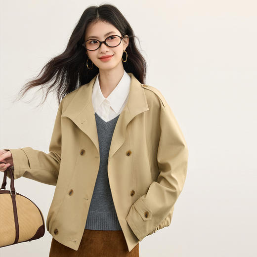 【09/03新品】熙世界智美翻领短款风衣外套2025秋季新款女装小个子复古夹克上衣 商品图4