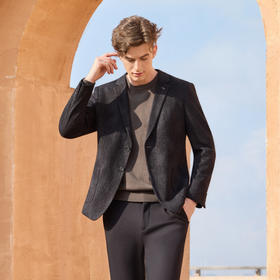 半身缘男装 秋季保暖深灰细格纹单排扣西服253312M01410018