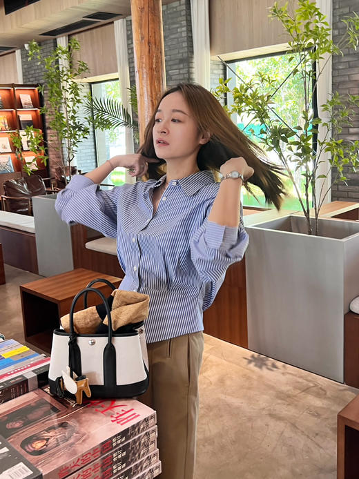 2508505    收腰 条纹长袖衬衫 色织棉衬衫 商品图2