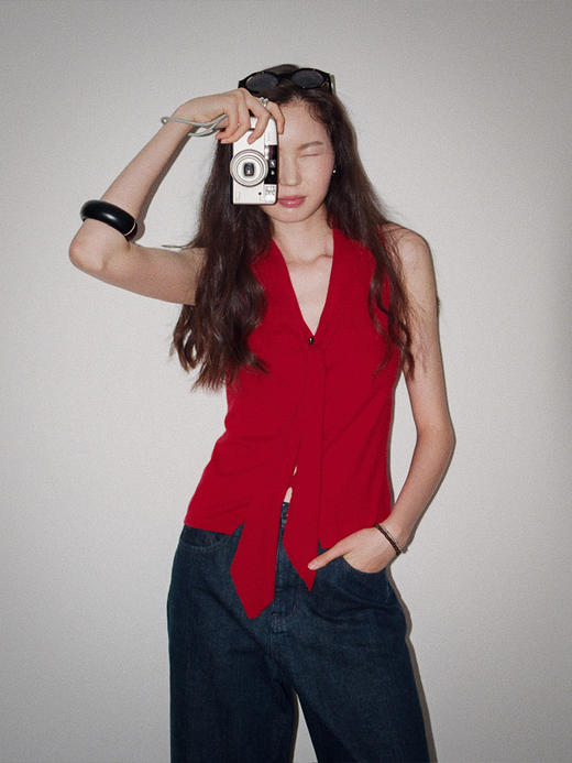 【现货】Even Vintage | 桑蚕丝棉混纺 高智感修身优雅针织飘带背心马甲女 商品图1