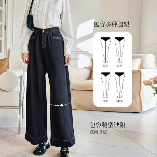 OLrain欧芮儿蓝色高腰复古直筒阔腿牛仔裤2025新款女秋季显示长裤 商品图1