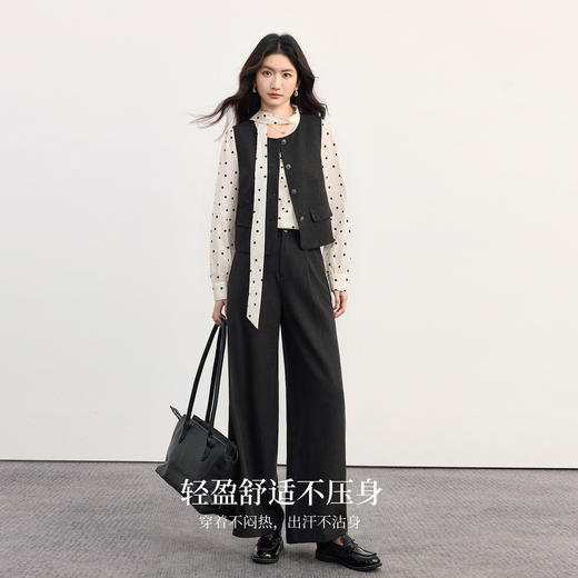 【08/27新品】熙世界重要场合两件套女2025秋季通勤黑色西装马甲阔腿直筒裤套装 商品图2