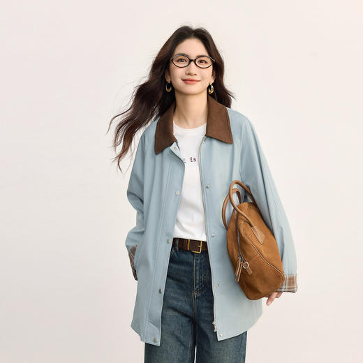【09/03新品】熙世界巴恩风巨好看风衣女中长款2025秋新款时尚休闲撞色翻领外套 商品图4