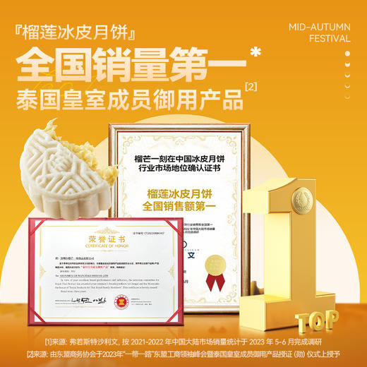 2025年中秋榴芒一刻 金枕榴莲冰皮月饼110g*10枚*1盒【含礼品袋】 商品图5