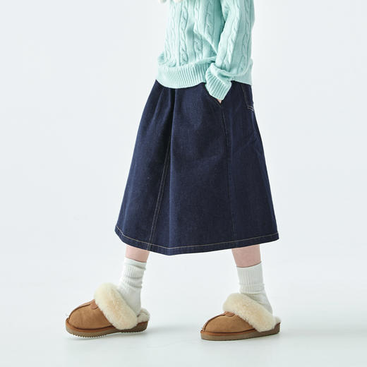 棵初2025年冬季新款亲子中大女童不落色牛仔半裙气质简约A字裙 商品图2