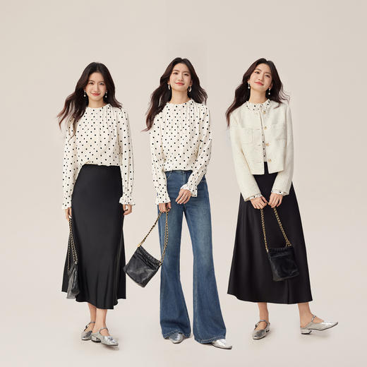 【周四狂欢价】熙世界法式复古波点雪纺衫女2025年新款秋季休闲套头喇叭长袖衬衫 商品图2