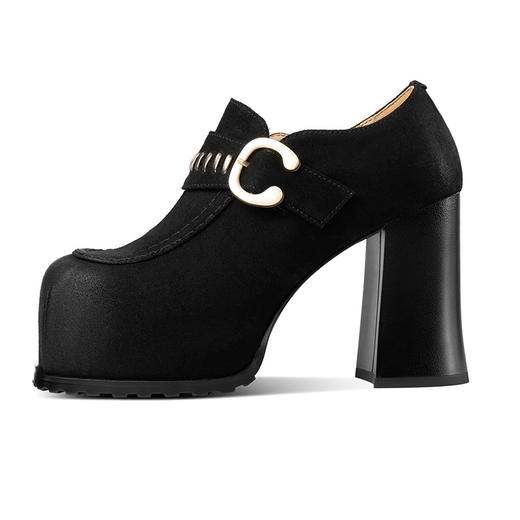 10CM超高跟单鞋女真皮粗跟厚底新款小个子百搭复古风显高单鞋 商品图2