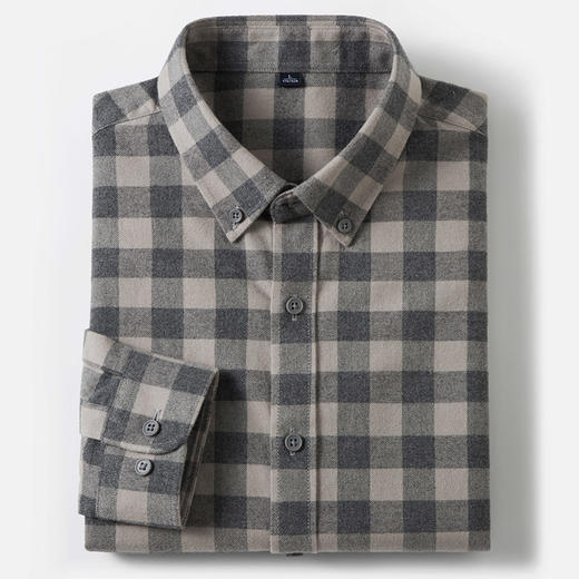 【全棉】罗蒙秋冬格子长袖衬衫男士纯棉厚款舒适亲肤百搭休闲男士长袖衬衣 商品图10