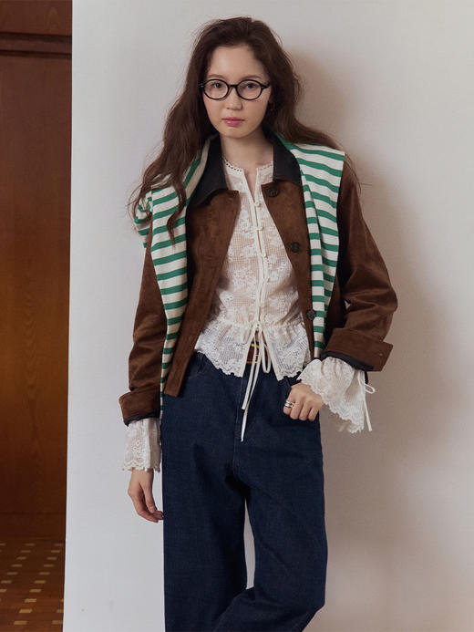 Even Vintage | 浪漫氛围 精致感蕾丝花边短款收腰长袖小衫衬衫 商品图3