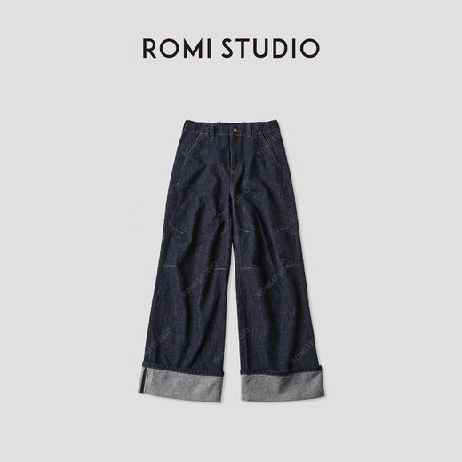 ROMI STUDIO“丹宁点缀”全棉斜纹挺括垂感阔腿牛仔裤 RWCAX06153 商品图0