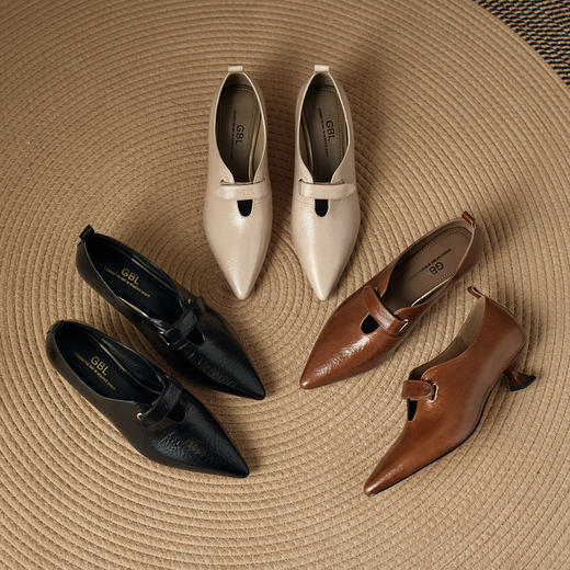 【预售5天】春秋季新款真皮尖头细跟单鞋中跟皮鞋配裙子深口低跟鞋女HP&A2646-1 商品图4