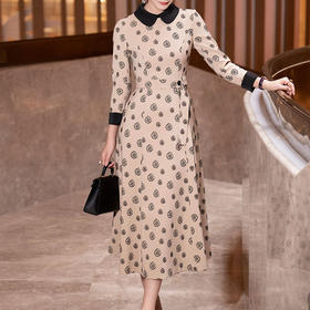 S436LLL755H10端庄大气连衣裙女2025秋季新款气质小香风娃娃领显瘦中长款大摆裙