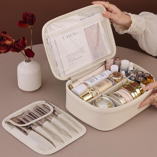 【巨能装！打包你的梳妆台】可拆分笔刷板，化妆品分区收纳包便携大容量化妆包轻奢高级感旅行便携手提洗漱包。ra 商品图1