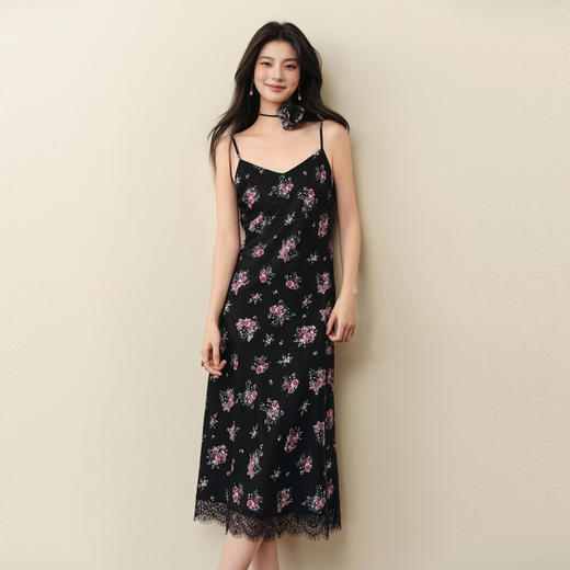 【严选】诗凡黎春秋复古碎花吊带蕾丝花边拼接连衣裙7G9191041 商品图0