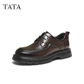 【云粉节】BF楼TATA他她男鞋2025秋季新款纯色百搭休闲皮鞋黑色商务鞋子OFM01DM5吊牌价1199