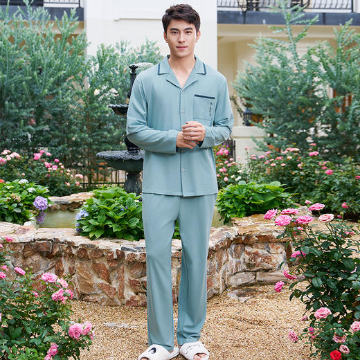 【商场同款】熳洁儿 情侣款早秋新款冰瓷棉家居服长袖开衫套装25703212/25703912 商品图2