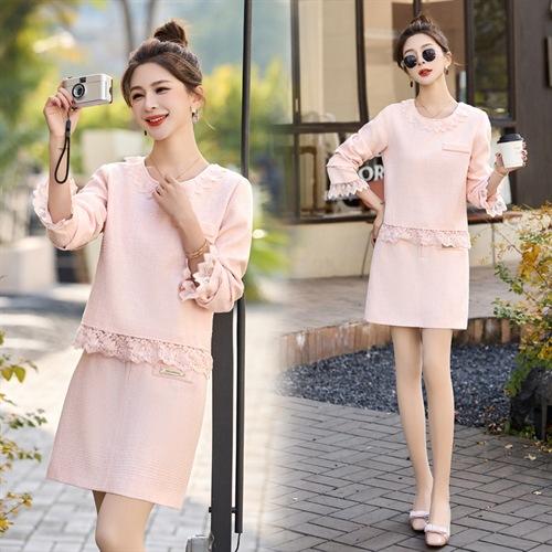 香风套装新款女装时尚气质设计拼接花边两件套HMQY2888-1 商品图1