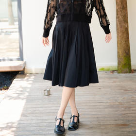 谜底半身裙2025秋季新款通勤纯色高腰显瘦百褶裙中长裙25CMB5009