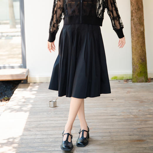 谜底半身裙2025秋季新款通勤纯色高腰显瘦百褶裙中长裙25CMB5009 商品图0