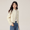 【年货节】熙世界白色小香风短外套2025秋新款女装珠片圆领绵羊毛开衫上衣 商品缩略图3