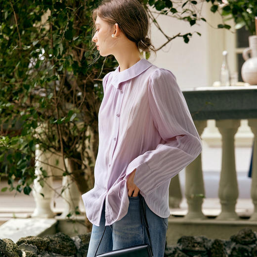 OLrain欧芮儿法式圆领衬衫2025秋季新款紫色法式提花长袖上衣 商品图3