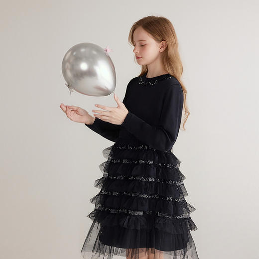 笛莎Deesha 童装女童连衣裙2025冬新款女童层叠珠片连衣裙 商品图1