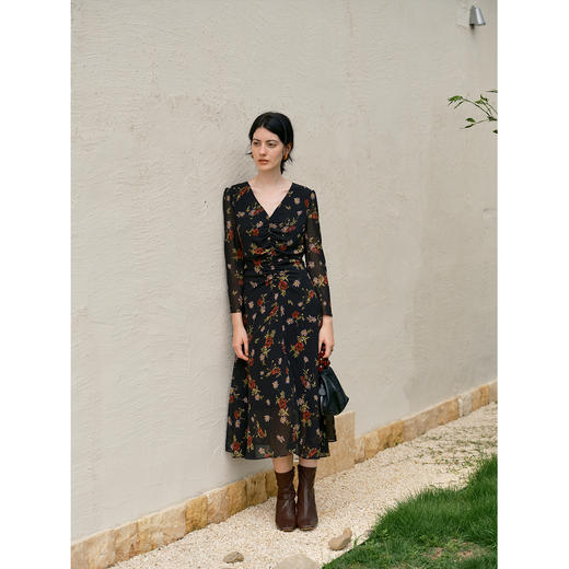 HeyDress前抽褶修身碎花连衣裙 商品图1