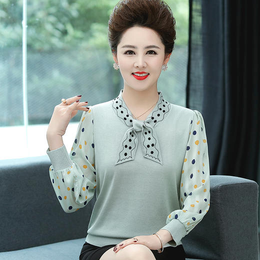 W211-2802-85-138妈妈春秋装长袖打底小衫50岁中年女装洋气雪纺上衣中老年针织T恤 商品图1