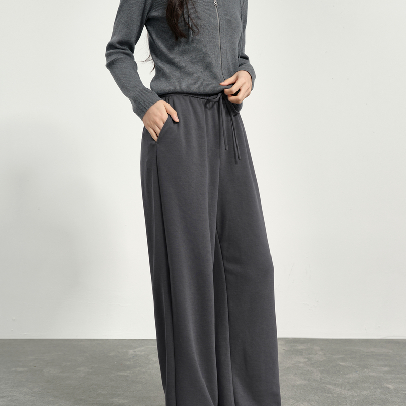 【商场同款】诗凡黎灰色松紧腰直筒休闲长裤2025春新款3G1150181