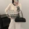 复古提花圆领短袖针织衫修身显瘦百搭上衣   YX-11368039 商品缩略图1