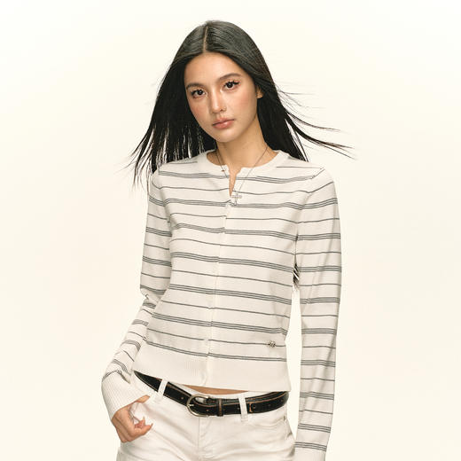 Ariseism 美式复古条纹针织开衫女秋季新款外穿上衣 商品图1