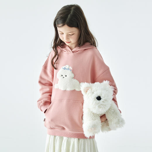 棵初25年秋冬季新款亲子中大女童绣花连帽卫衣胸前小狗贴布绣上衣 商品图2