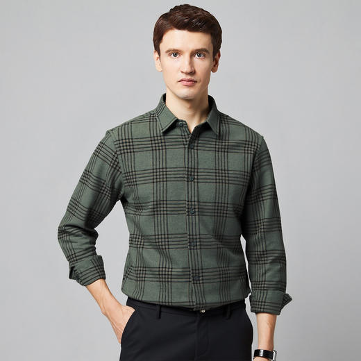 【含羊毛】罗蒙秋冬长袖格子衬衫男士磨毛厚实保暖舒适柔软百搭通勤休闲棉质衬衣 商品图1