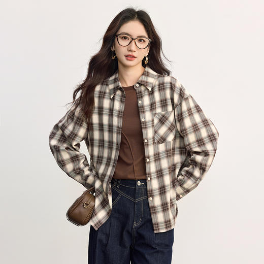 【08/27新品】熙世界全棉正肩长袖T恤上衣女2025年秋季新款通勤内搭圆领打底衫 商品图4