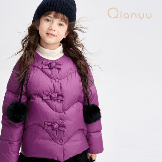 笛莎千与2025冬季新款女童甜美气质蝴蝶结圆领轻薄羽绒服 商品图3